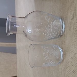 Moon, stars and sun Glass decanter and cup